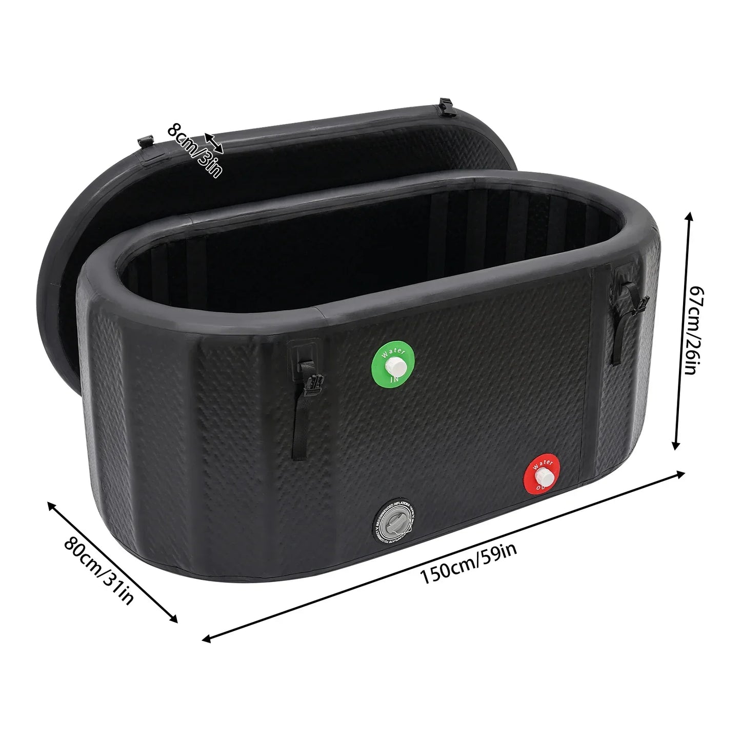 BYMAOCAR 370L/97.7Gal Inflatable Portable Hot & Ice Tub with Cover & - Heavy-Duty PVC Freestanding Spa Pool