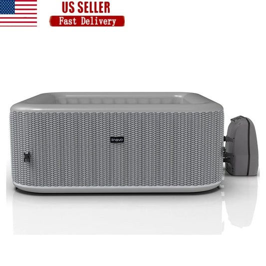 4-Person Inflatable Square Spa with LED Display 104°F Heating Portable Outdoor Hot Tub Backyard Relaxation and Camping