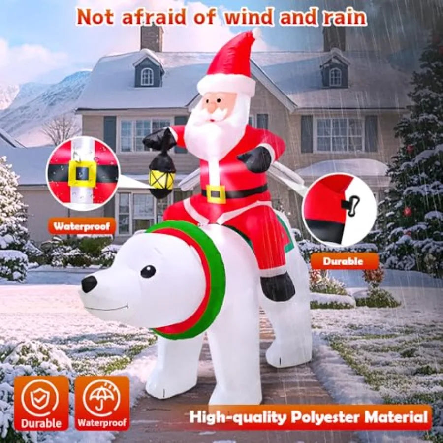6FT Christmas Inflatable Santa Claus with Polar Bear Buildin LED Lights Blow up Xmas Inflatables Decoration for Yard Garden Law