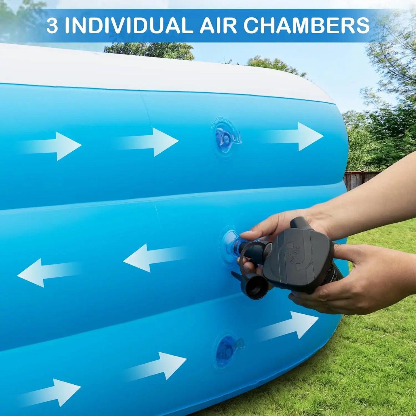 Inflatable Pool with Air Pump, 158" X 74" X 22" Large Swimming Pool for Family, Adults, Kids, Blow Up Pool for Outdoor, Garden,