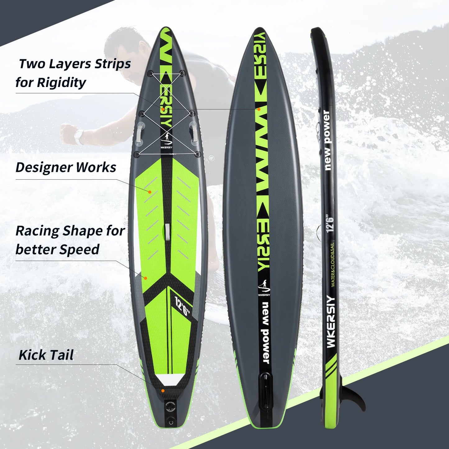 inflatable stand up paddle board 12'6*30"6"with paddle board accessories Race Sup for speed lover