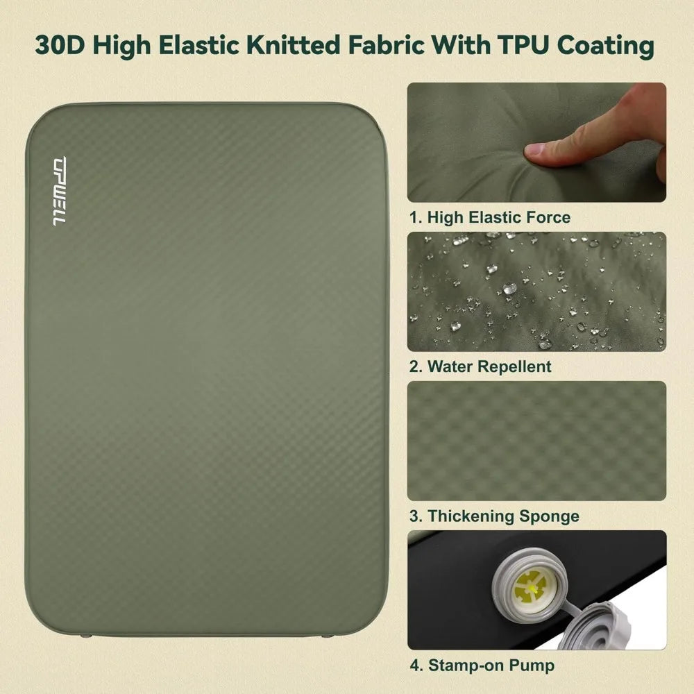 Self-inflating camping mattress with solid foam double-layer sleeping pad portable quick inflator