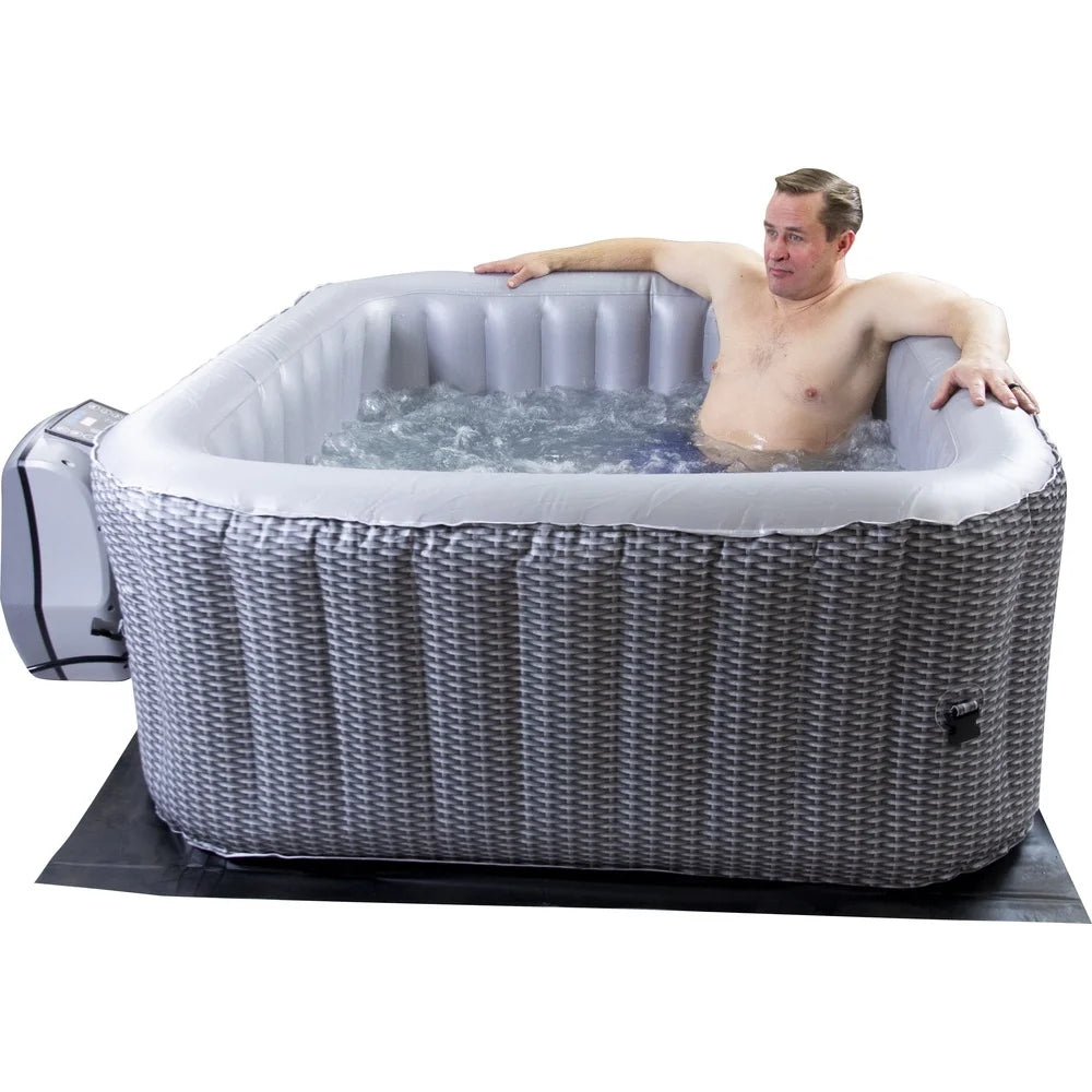 4-Person Inflatable Square Spa with LED Display 104°F Heating Portable Outdoor Hot Tub Backyard Relaxation and Camping