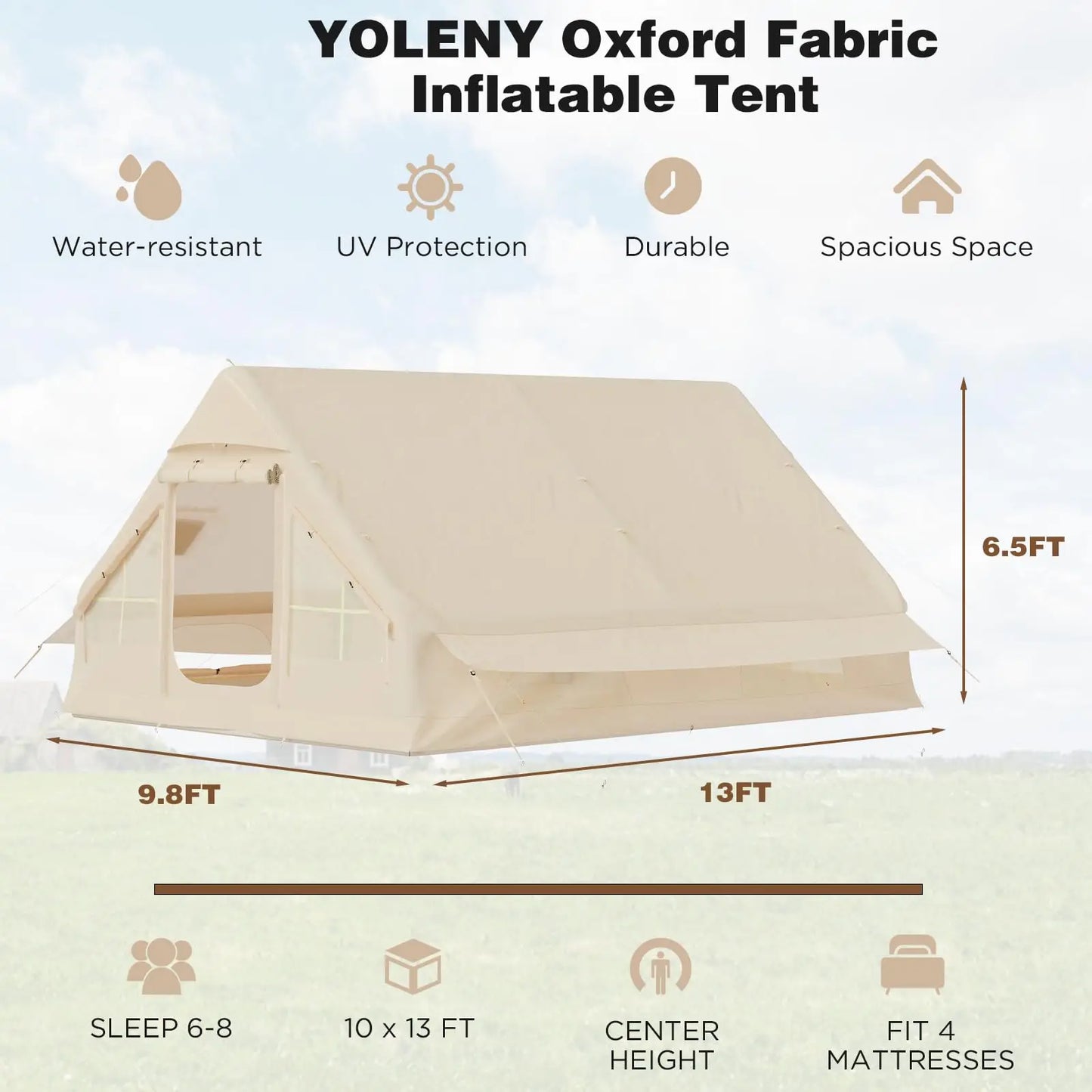 129 Square Feets Large Inflatable Camping Tent,8-10 People Blow up tent,waterproof 4 season Glamping tent,tent for camping