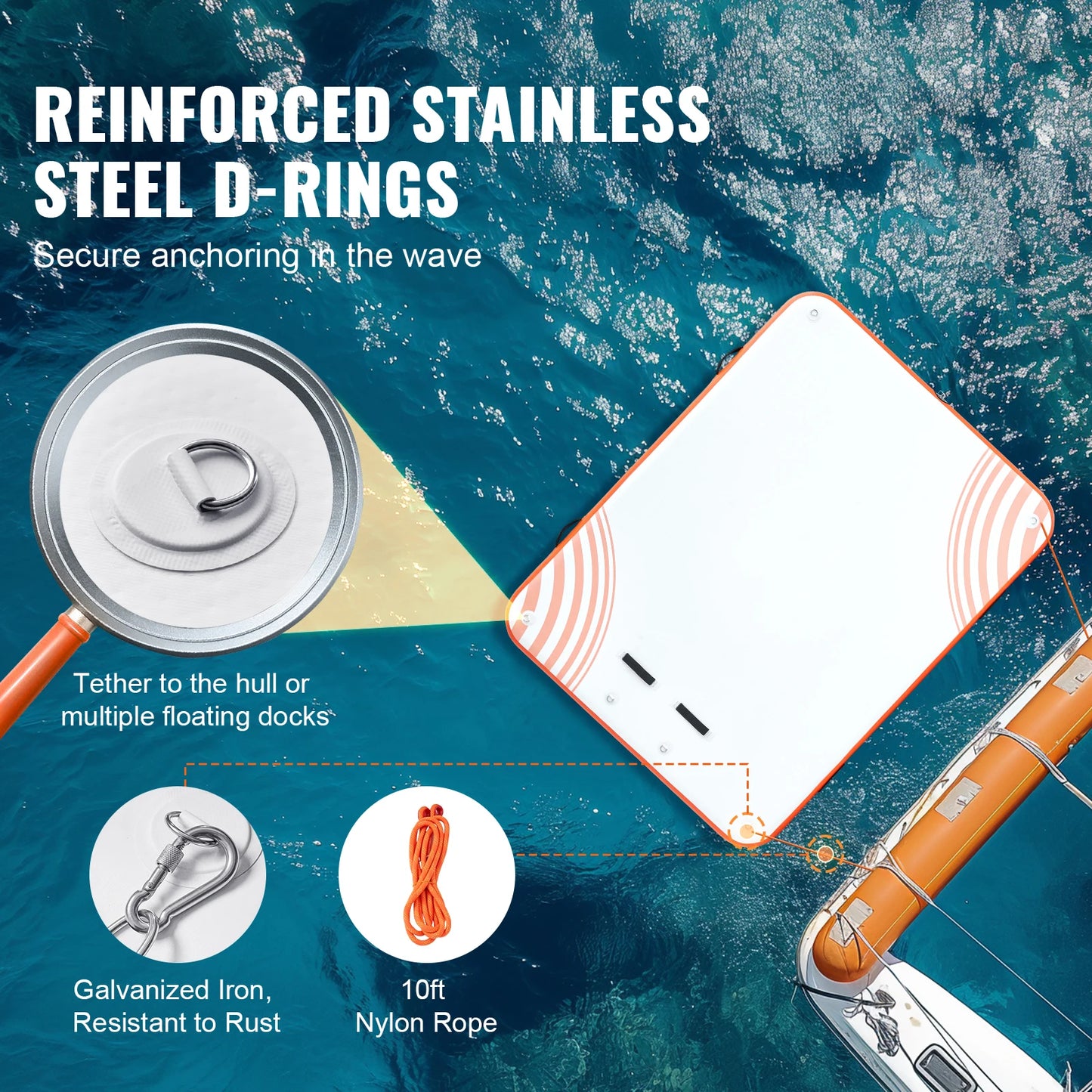 VEVOR Inflatable Floating Dock Non-Slip Water Floating Dock Mat with Detachable Ladder Floating Platform Island Raft for Pool