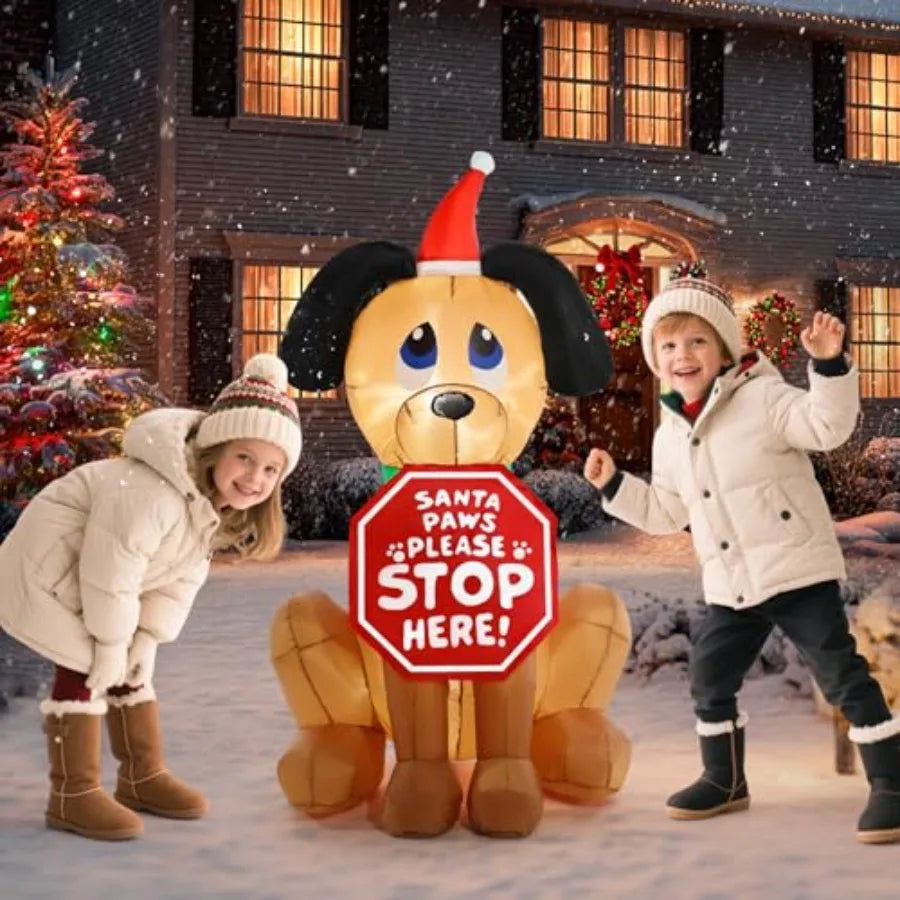 Christmas Inflatable Outdoor Decorations 4FT Inflatables Dog Yard Decor with Hat Sign LED Lights Blow up Puppy Holiday Decorati