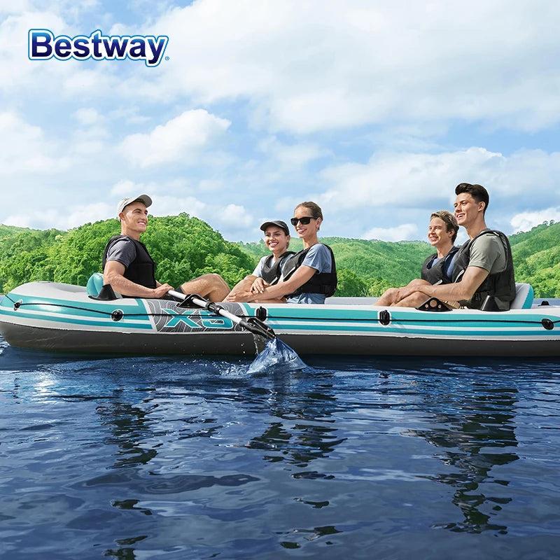 Bestway 65159 5 Person Inflatable Kayak - Durable PVC Material, Large Adventure Boat, Kit Format, Highly Buoyant and Stable