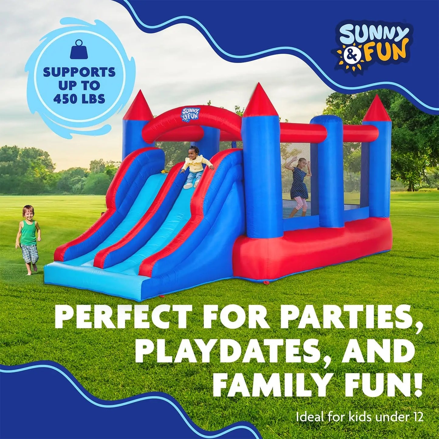 Inflatable Bouncy Castle with Dual Slide - Heavy-Duty for Outdoor Fun - Climbing Wall, Slides, Bounce House - Easy to Set Up & I