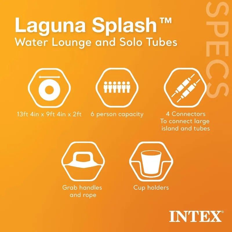 Intex Laguna Splash Island Outdoor Floating Water Raft with 2 Detachable Solo Lounge Tubes, Connectors,Built-in Cupholders, Blue
