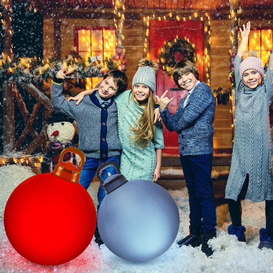 3 Pcs Outdoor Light Up Christmas Ball Decorations Large Christmas Inflatable PVC Decorated Balls with Light 24 Inch18 Inc