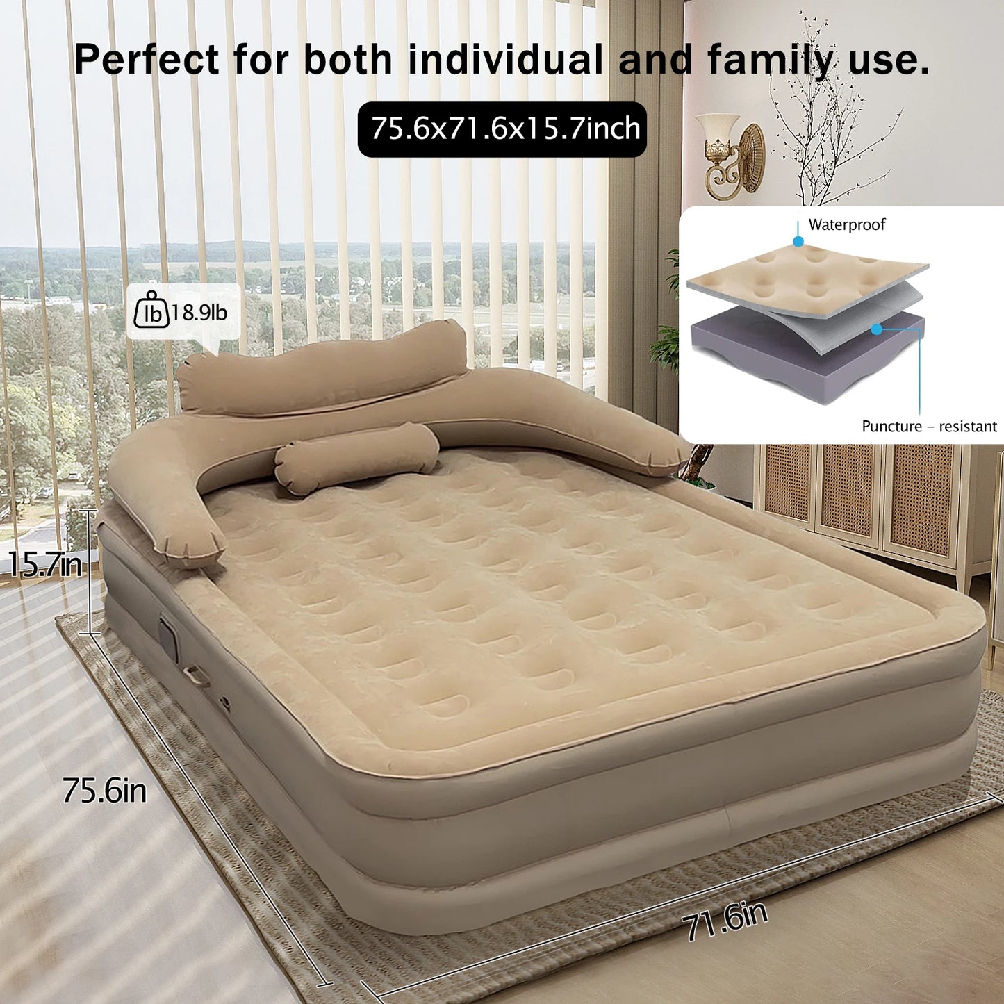 King Size Inflatable Bed Mattress with Pillow Automatic Inflatable Bed Floor-laying Outdoor Thickened with Air Pump Bed