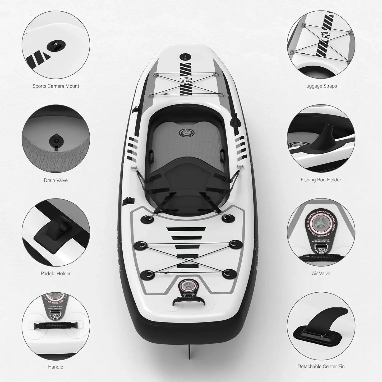 10.2'x35''x8'' Inflatable Kayak with Seat, SUP-Kayak Set Includes Hand Pump/Aluminum Oar/Backpack, Boat for