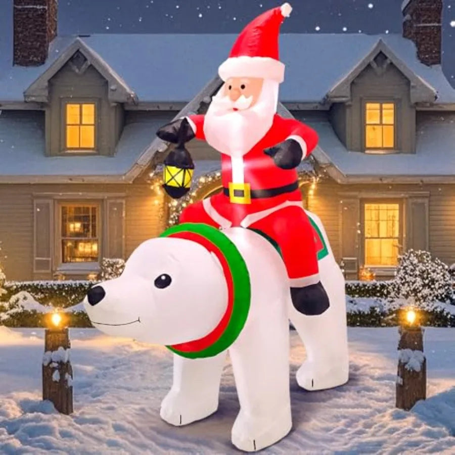 6FT Christmas Inflatable Santa Claus with Polar Bear Buildin LED Lights Blow up Xmas Inflatables Decoration for Yard Garden Law
