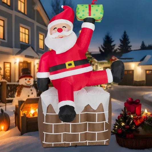 8FT Christmas Inflatables Santa Claus on The ChimneyChristmas Inflatables Decorations Outdoor Indoor Blow Up Santa Claus Yard D
