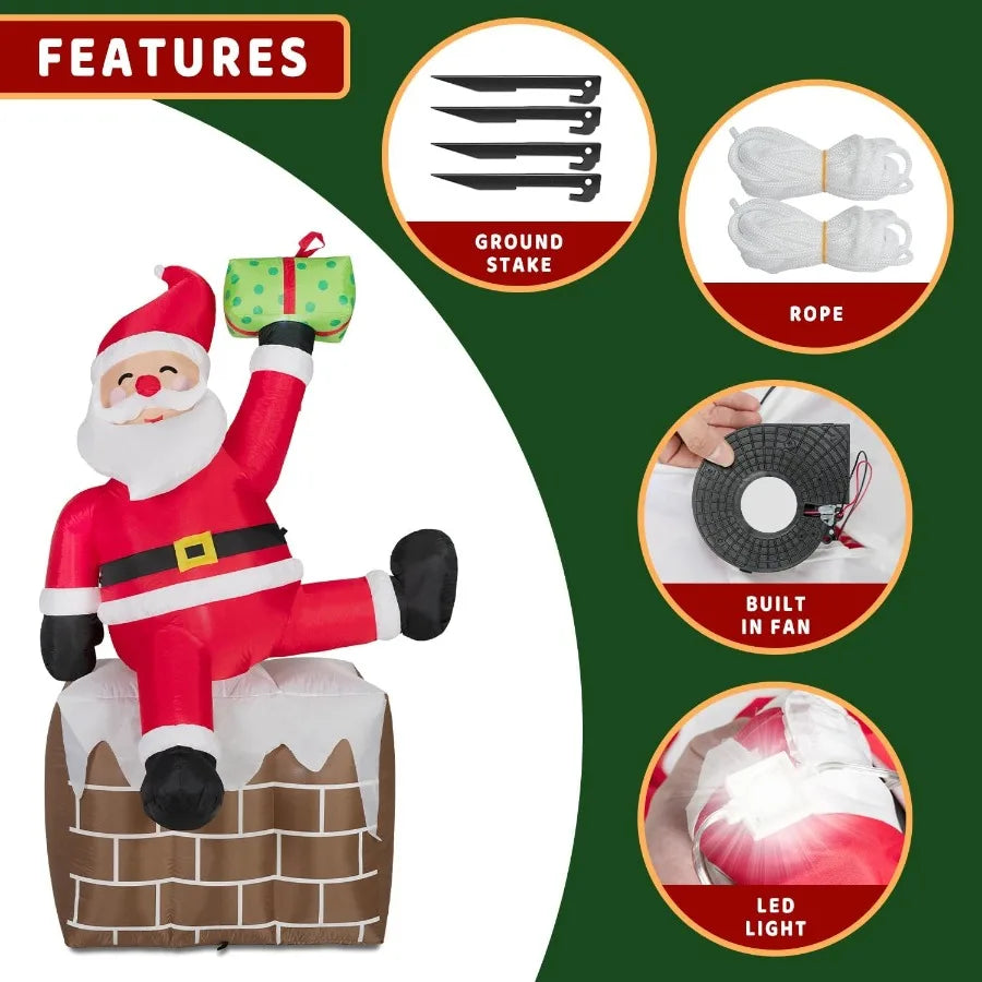 8FT Christmas Inflatables Santa Claus on The ChimneyChristmas Inflatables Decorations Outdoor Indoor Blow Up Santa Claus Yard D