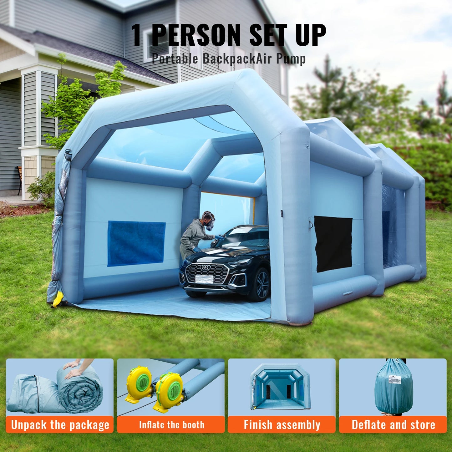 SucceBuy Inflatable Paint Booth with Blowers Inflatable Spray Booth Powerful Spray BoothCar Paint Tent Air Filter System