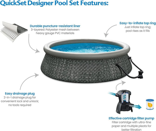 [New Arrival, Discounted Price!]10' x 30" Quickset Designer Round Inflatable Ring Top Outdoor Above Ground Swimming Pool with Fi