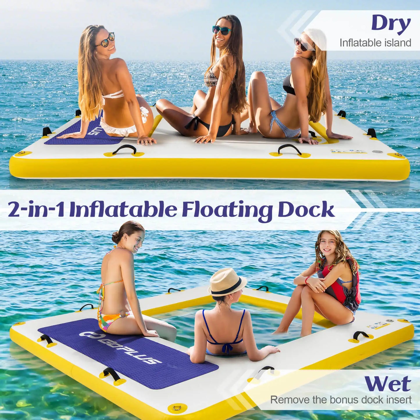 8 ft x 8 ft Inflatable Floating Dock w/ Mesh Swim Lounge Removable Insert