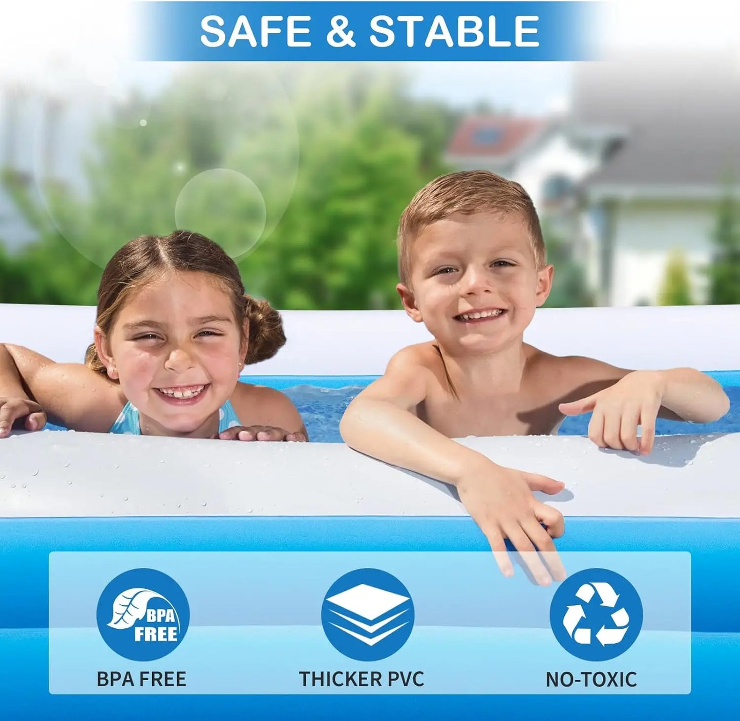 Inflatable Pool with Air Pump, 158" X 74" X 22" Large Swimming Pool for Family, Adults, Kids, Blow Up Pool for Outdoor, Garden,