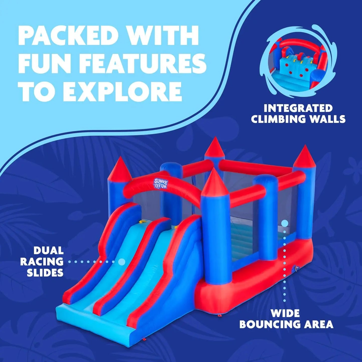 Inflatable Bouncy Castle with Dual Slide - Heavy-Duty for Outdoor Fun - Climbing Wall, Slides, Bounce House - Easy to Set Up & I